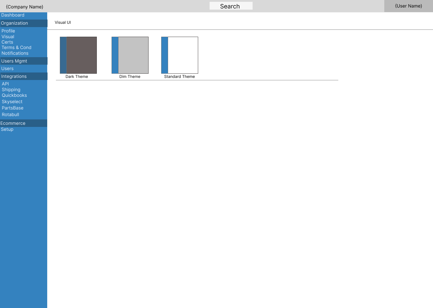 Visual settings screen offering Dark, Dim, and Standard themes.